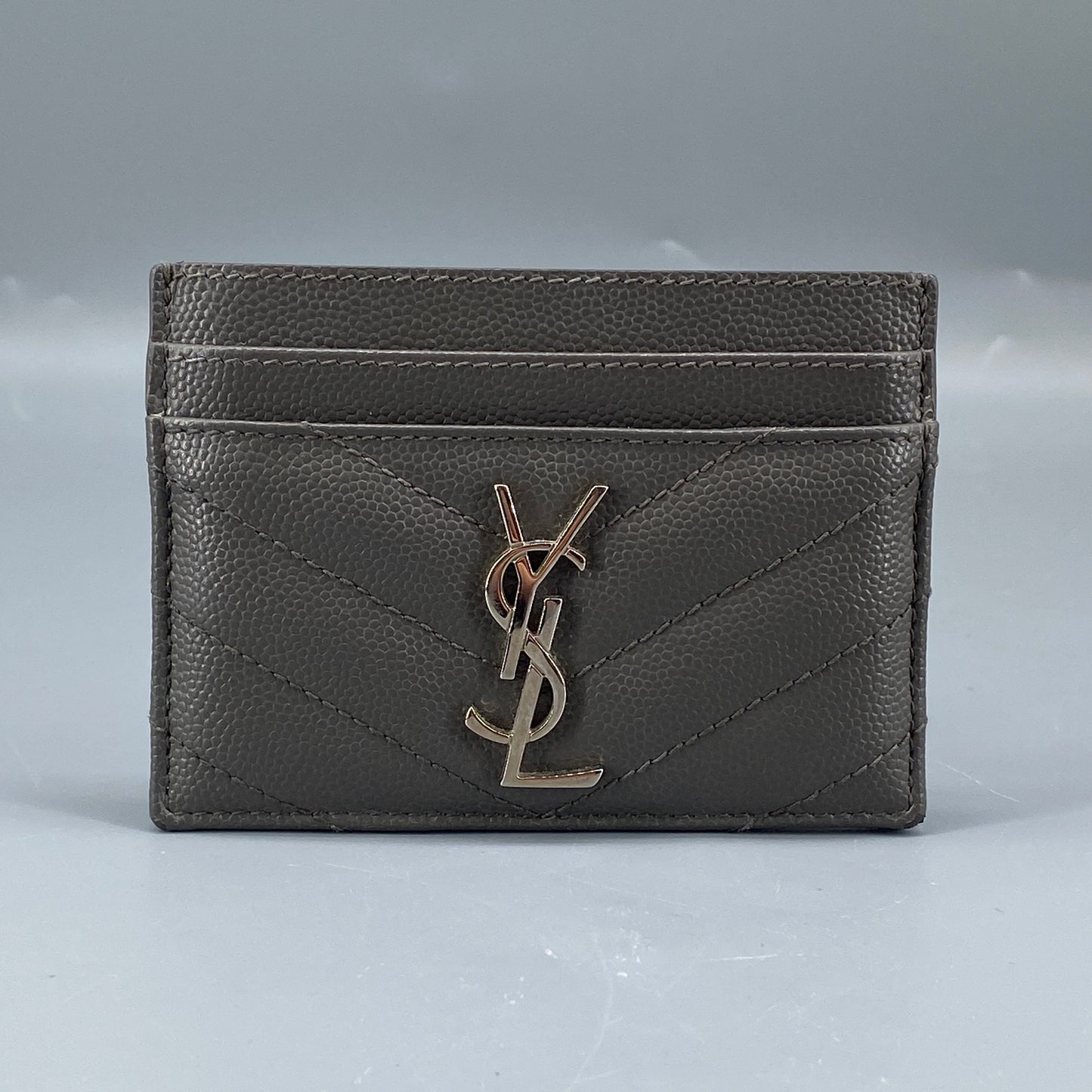 Saint Laurent Grey Chevron‑Quilted Card Holder