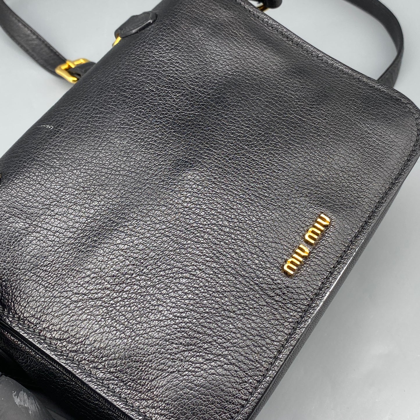 Miu Miu Black Leather Metal Lock Flap Crossbody Bag