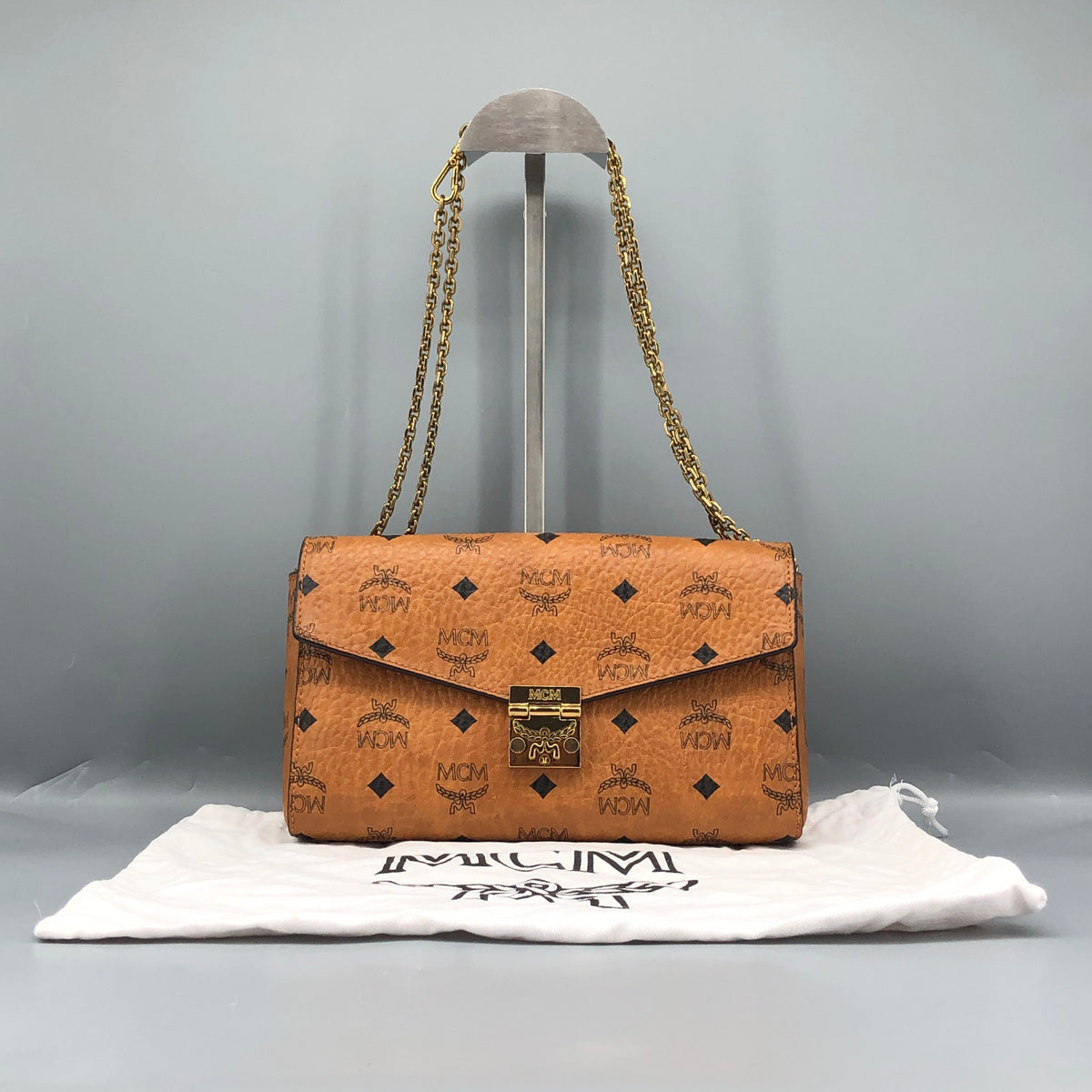 MCM Brown Visetos Chain Shoulder Bag