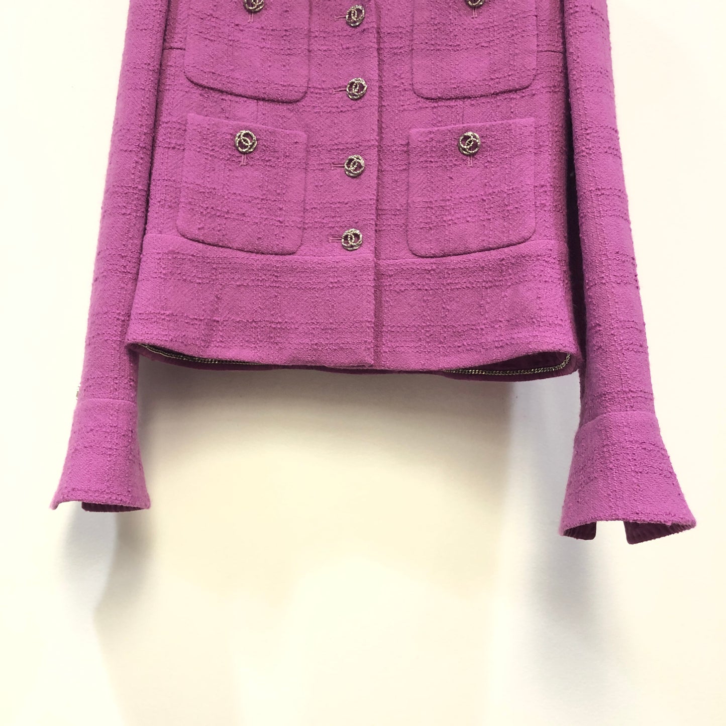 Chanel Lavender Purple Tweed Blazer Lapel Collar Flared Cuffs Size 36