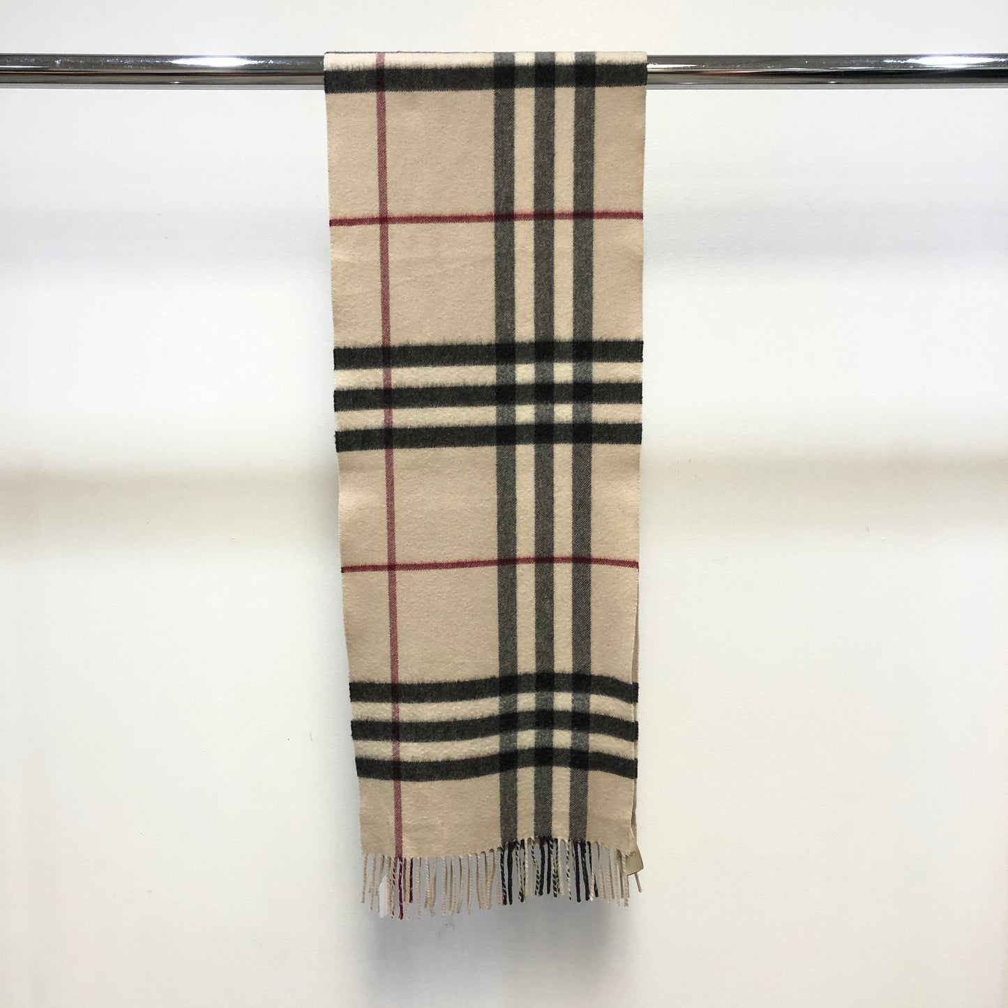 Burberry Beige Black Red Nova Check Cashmere Scarf 162×30cm