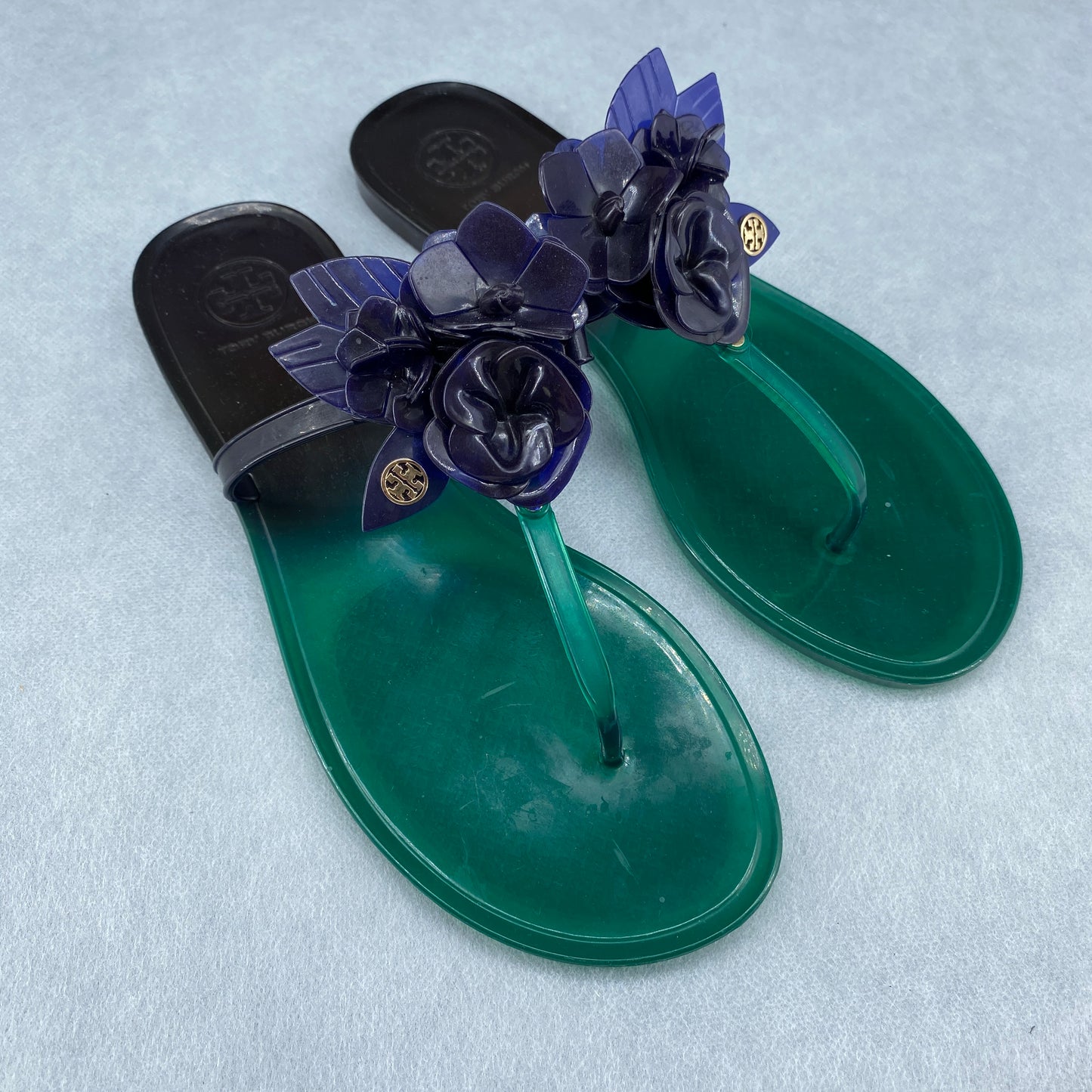 Tory Burch Women's Green Purple Floral Jelly Flip Flops Size US8