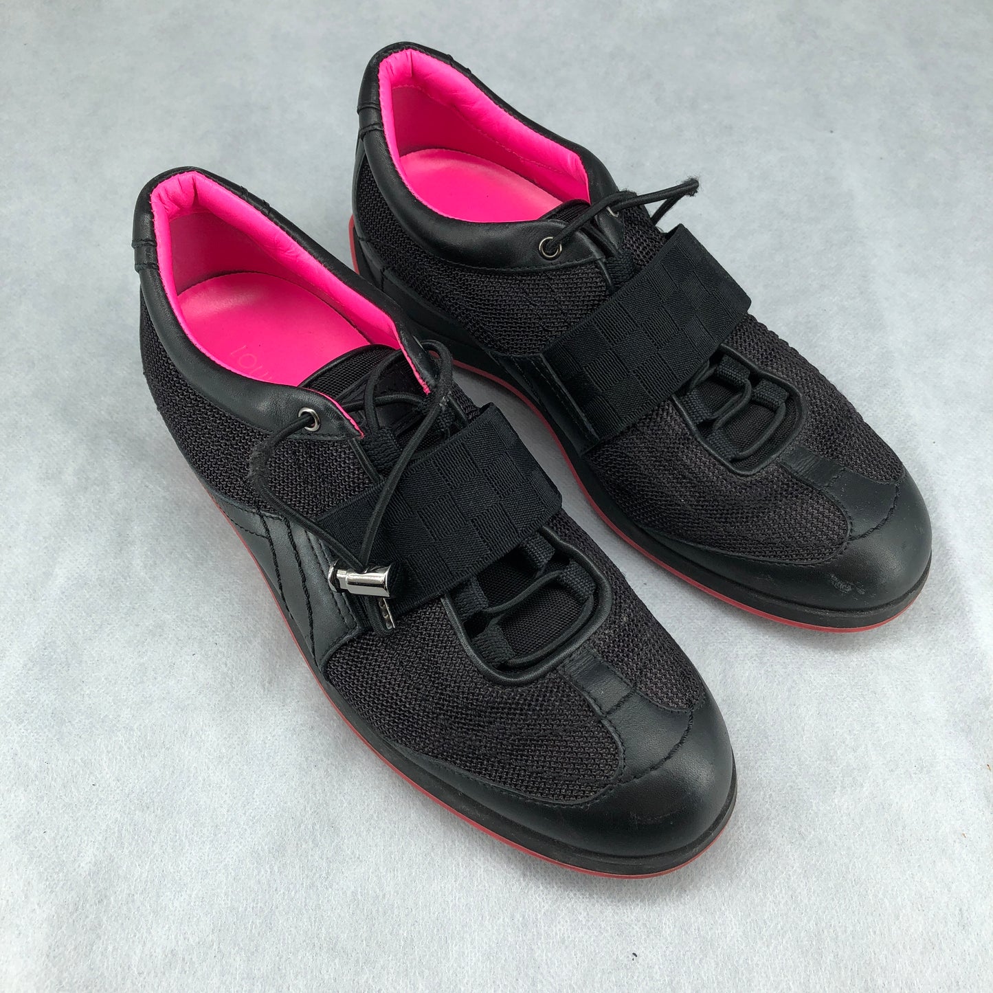 Louis Vuitton Black Mesh & Pink Lining Low Top Casual Sneakers 35