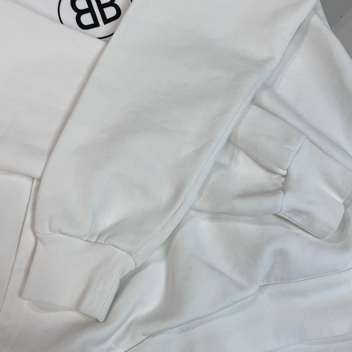 Balenciaga White Hoodie BB Mode Logo Print Front Pocket Size XS