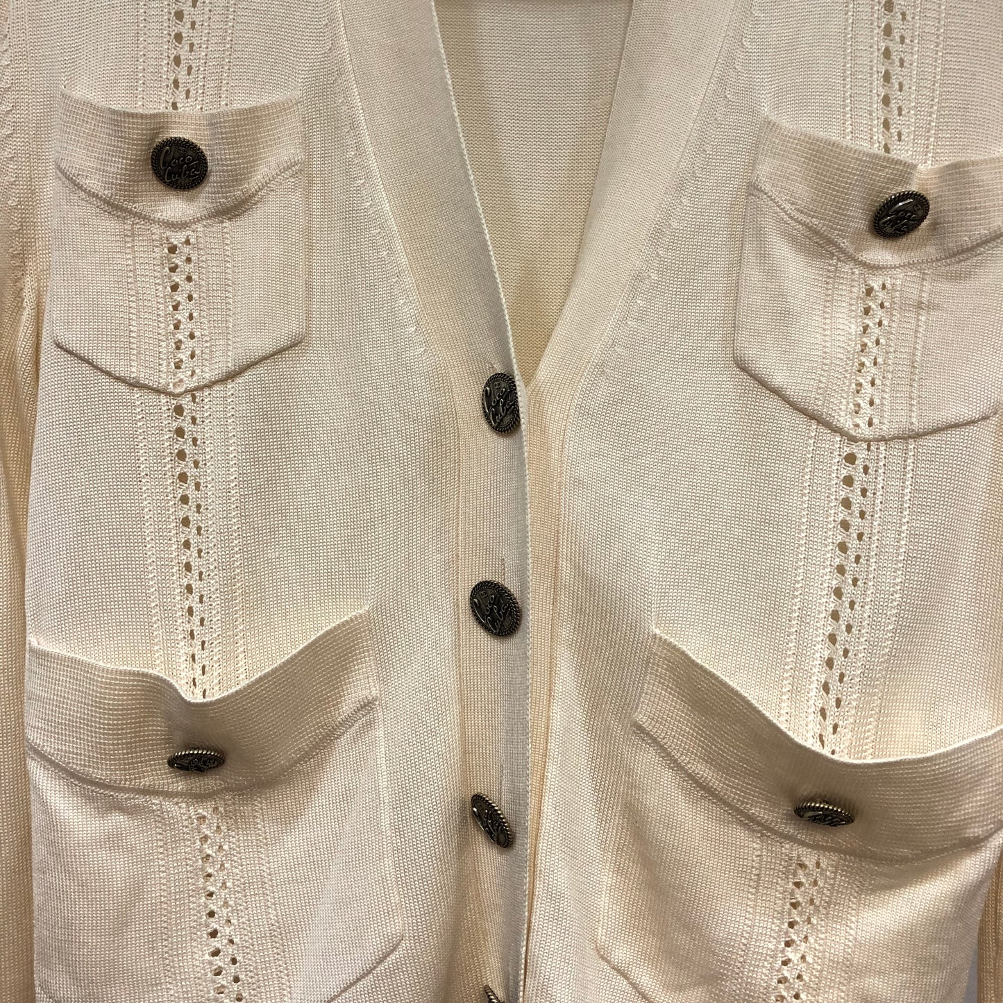 Chanel Knit Button Cardigan Jacket Size 36 Cream
