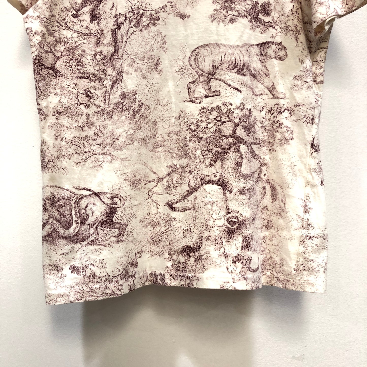 Dior White & Burgundy Printed Short Sleeve T-shirt Size S