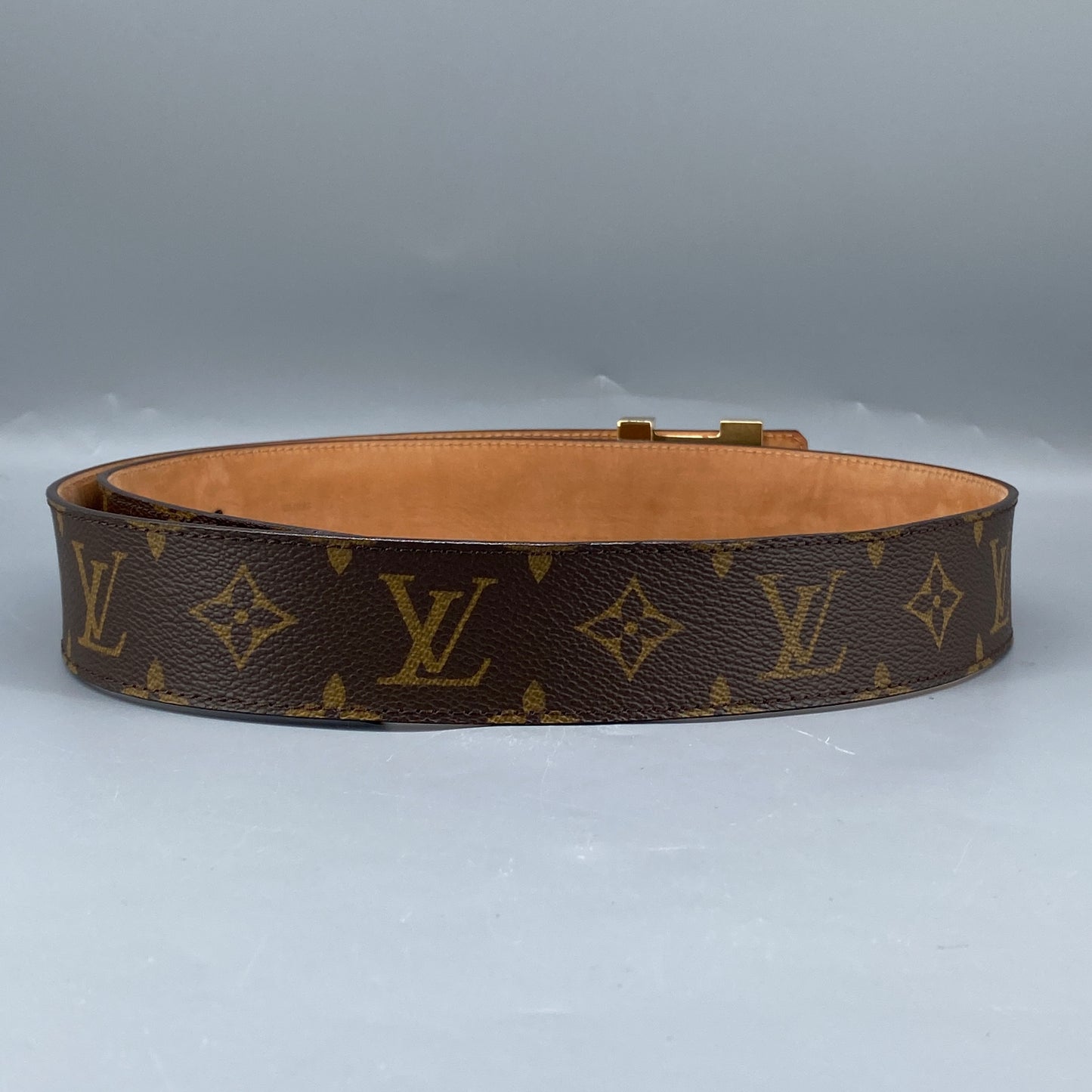 Louis Vuitton Monogram Canvas LV Initial Gold Buckle Belt 95cm
