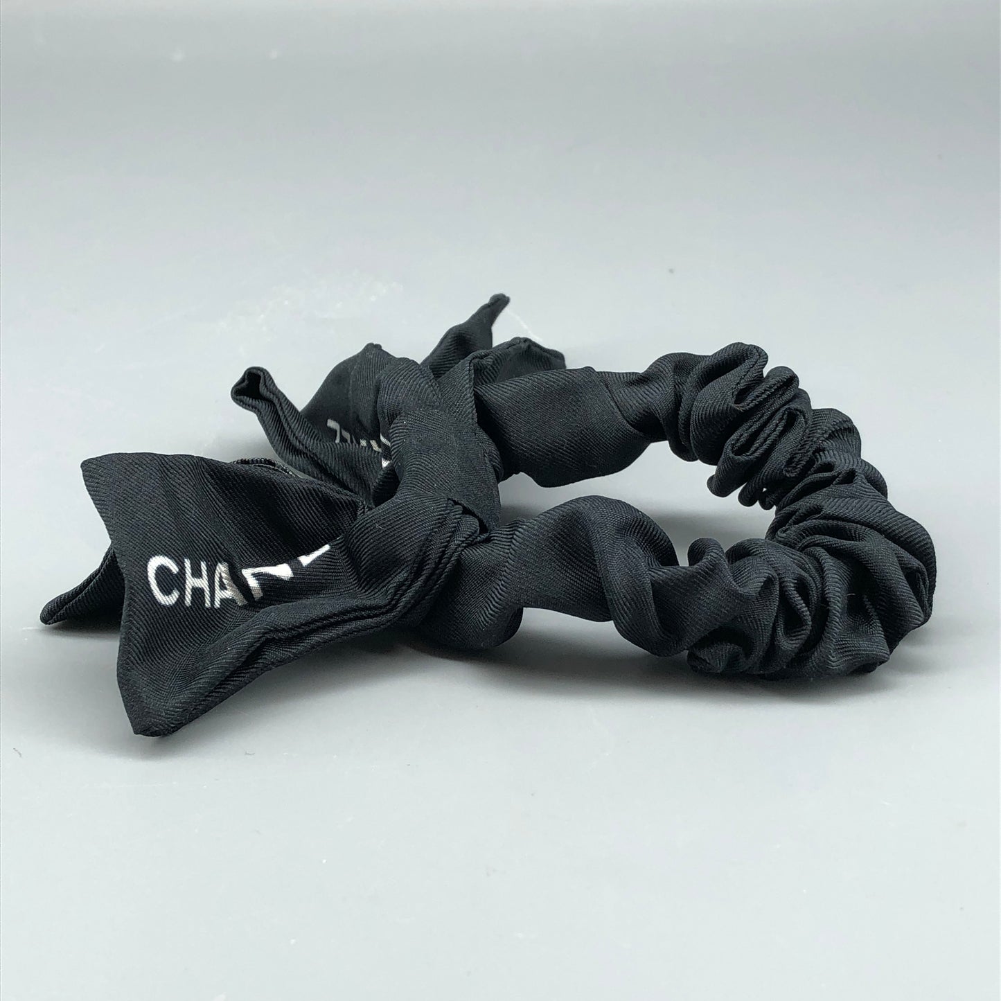 Chanel Logo Scrunchie with Bow Black