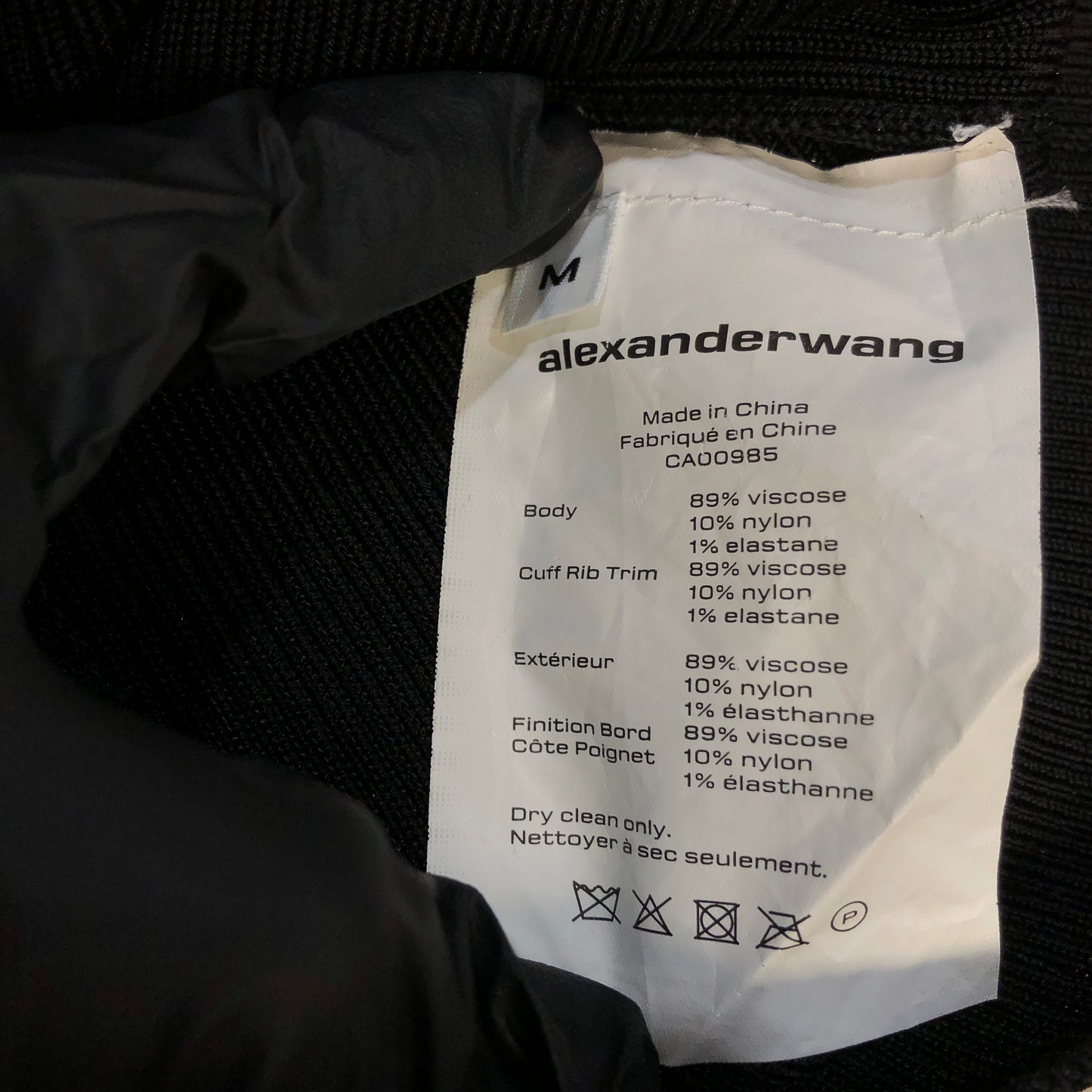 Alexander Wang Black Ribbed Knit Deep V Long Sleeve Top Size M