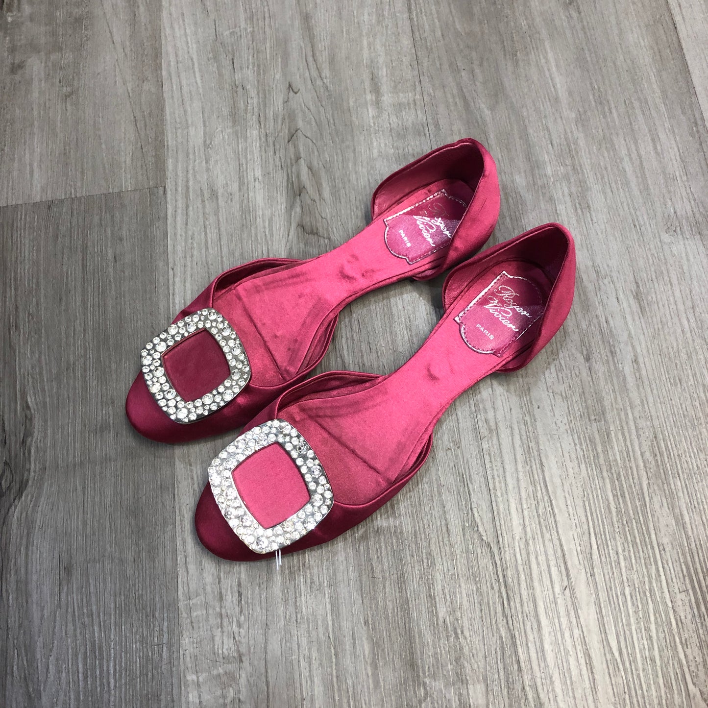 Roger Vivier Crystal Buckle D'Orsay Satin Flats 39 hot pink