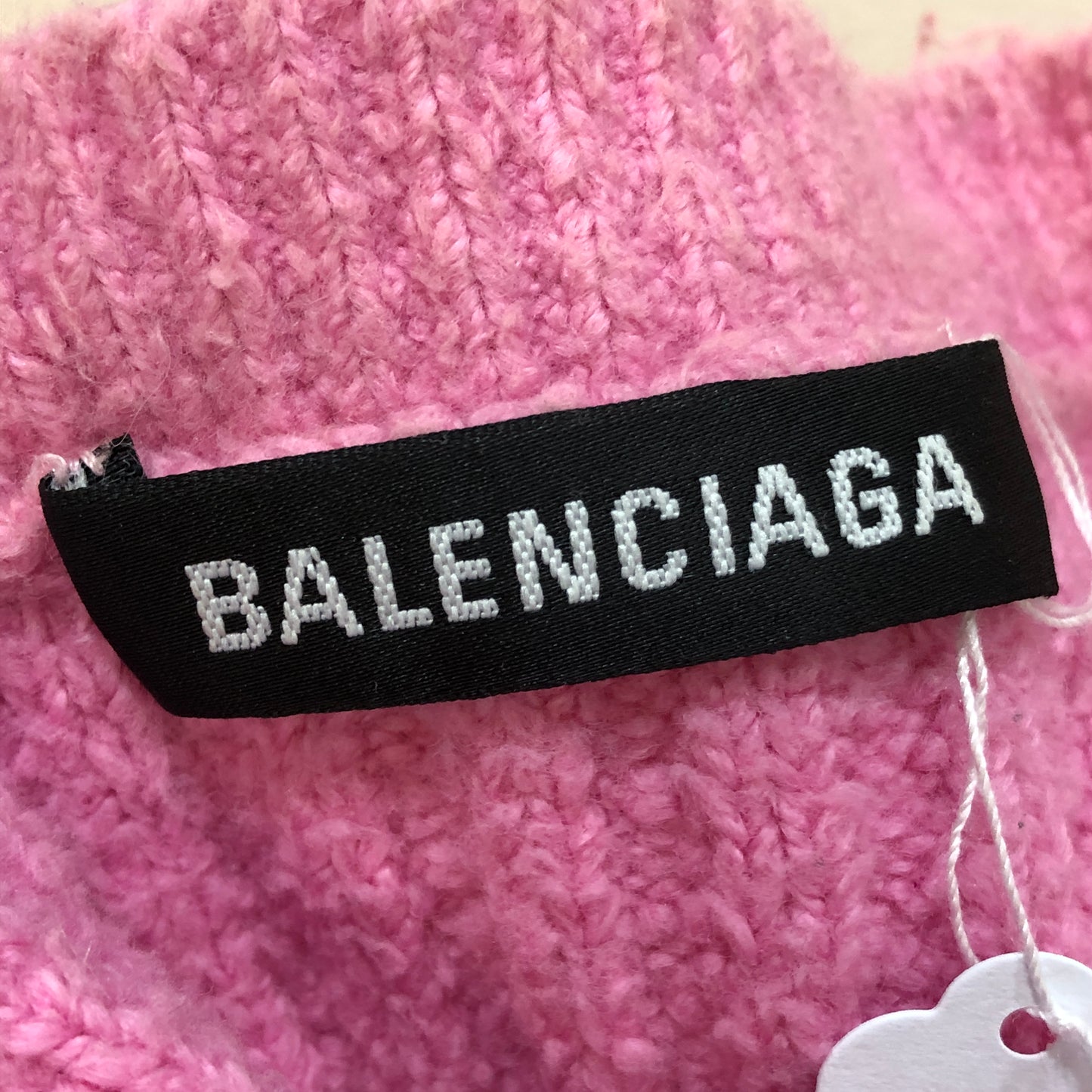 Balenciaga Sage Pink Ribbed Knit Logo Embroidery Oversized Crew Neck Sweater Size S