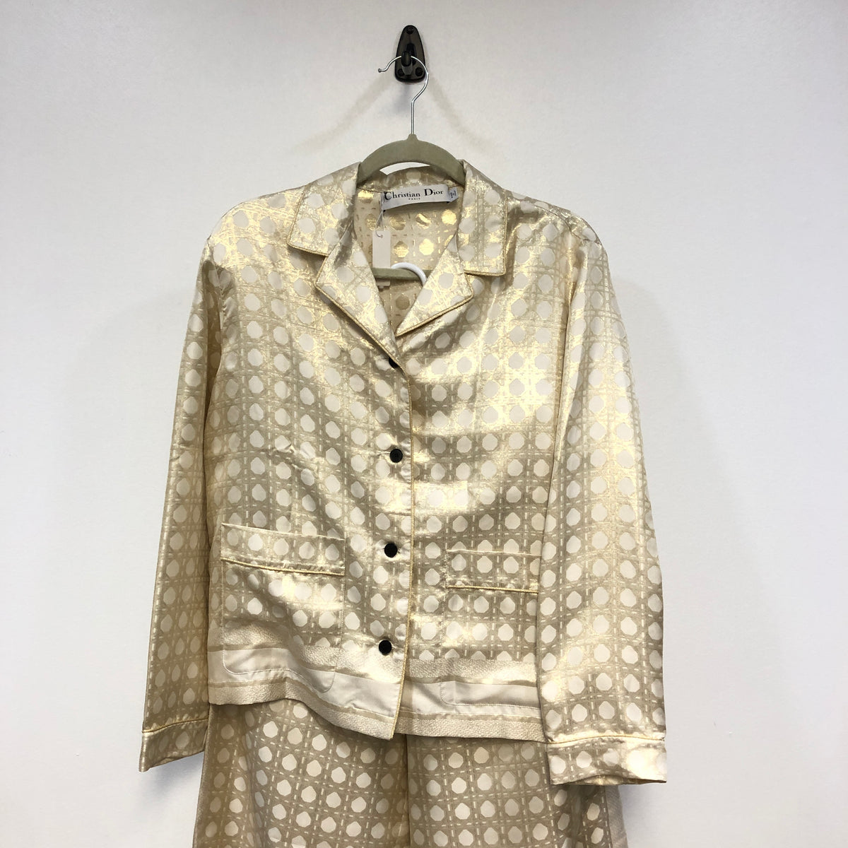 Christian Dior Gold & Beige Two Piece Shirt Wide Leg Pant Set