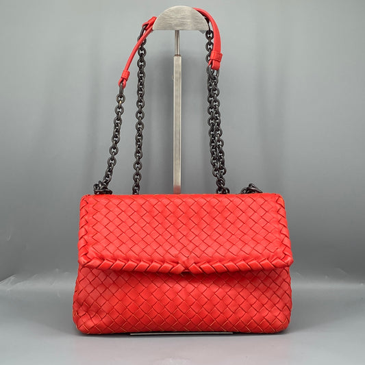 Bottega Veneta Olimpia Medium Red Intrecciato Leather Bag