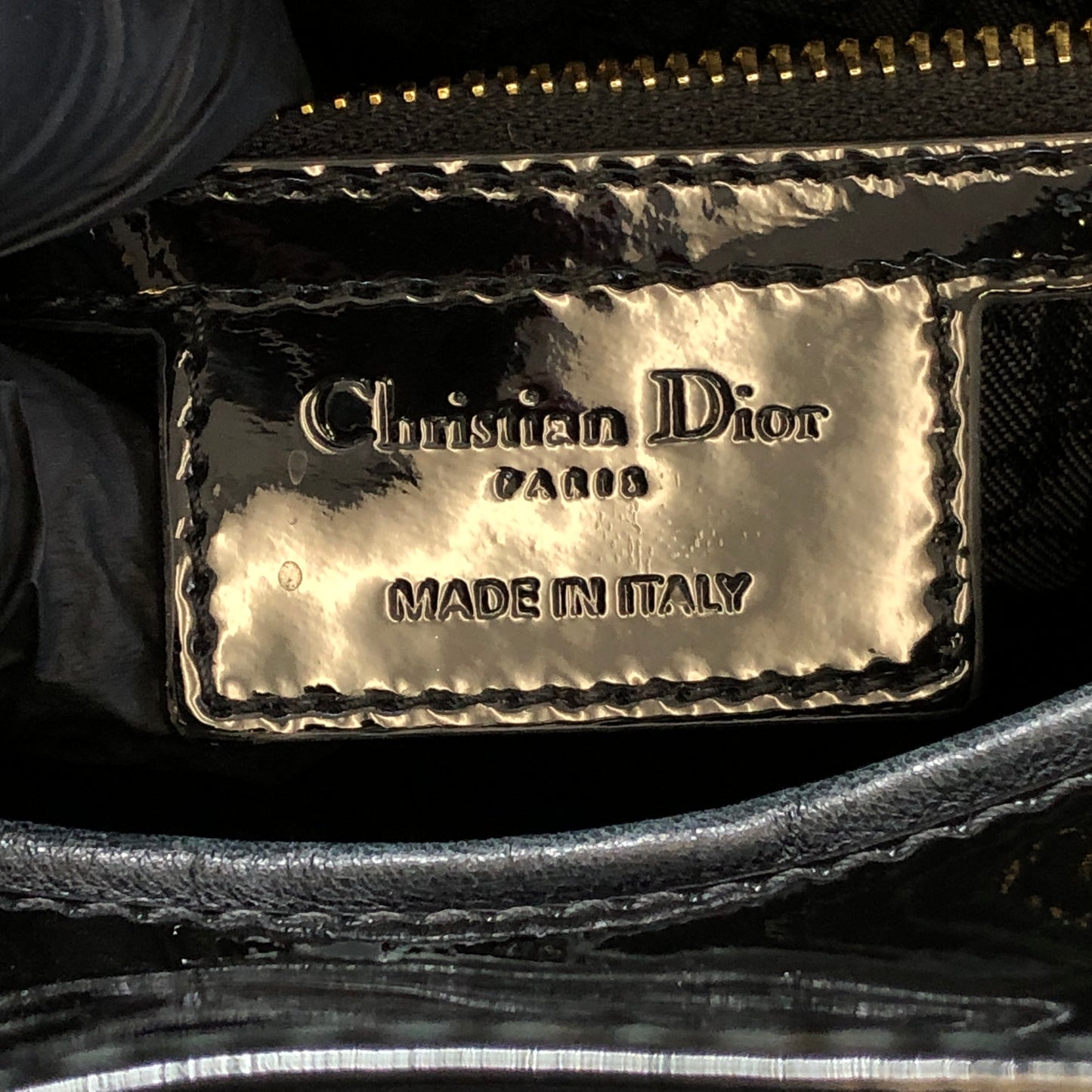 Christian Dior Lady Dior Large Cannage Quilted Patent Leather Handbag Black