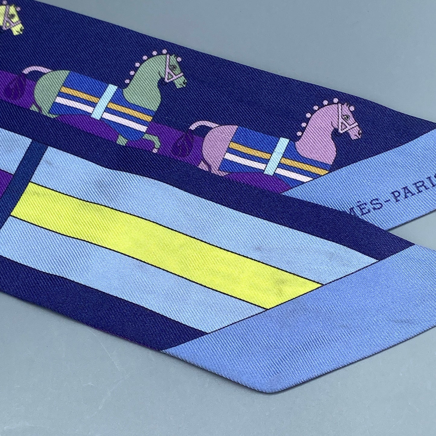 Hermes Blue & Purple Printed Silk Twilly Scarf