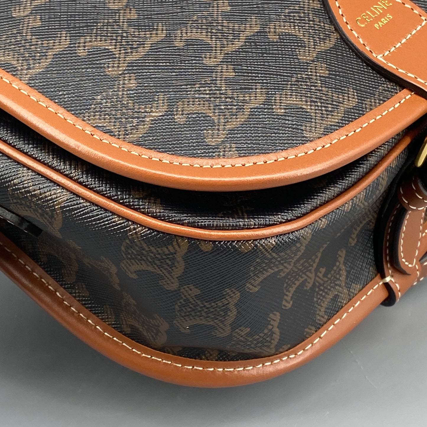 Celine Triomphe Canvas Leather Trim Saddle Crossbody Bag