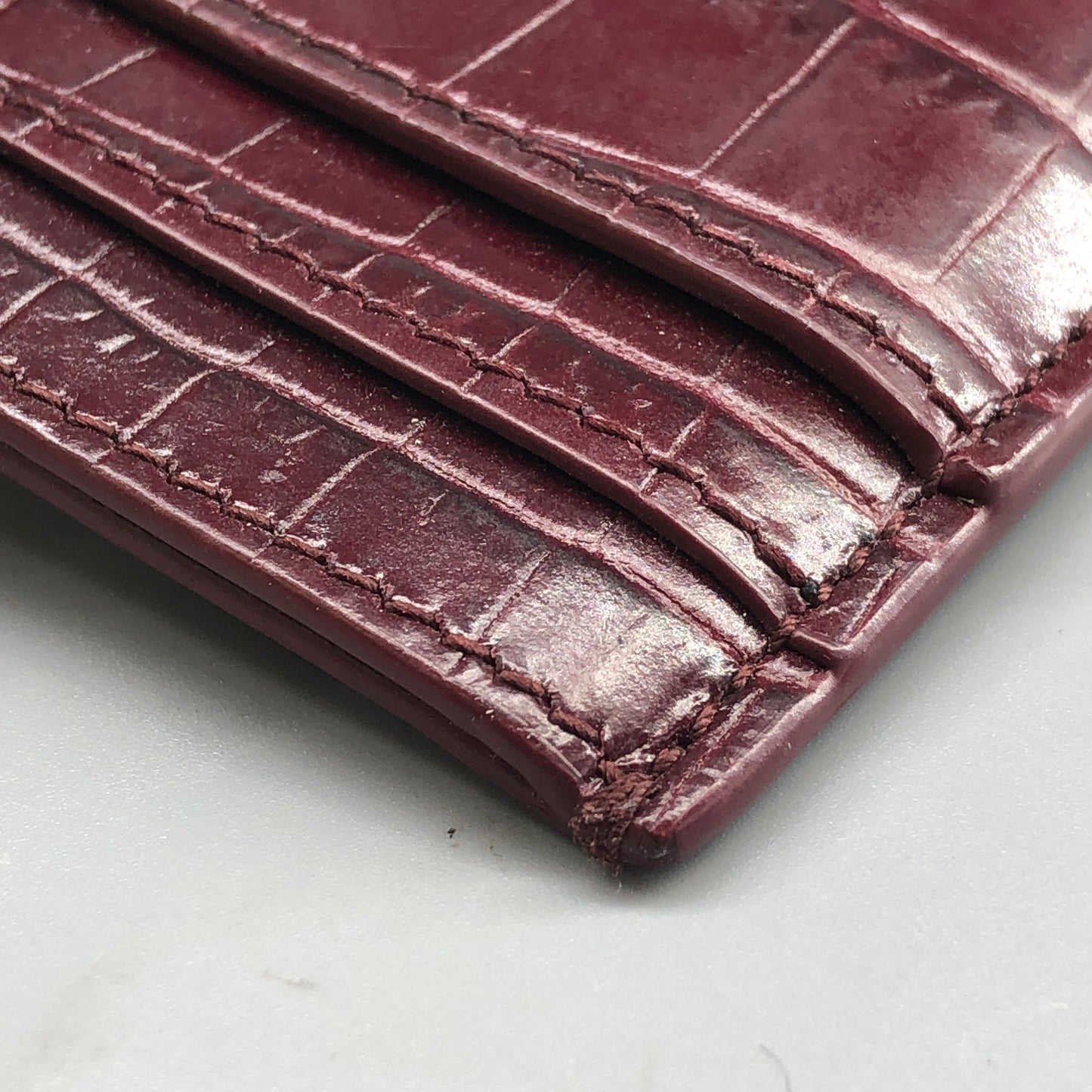 Saint Laurent Cassandre Card Holder Dark Red Croc-Embossed