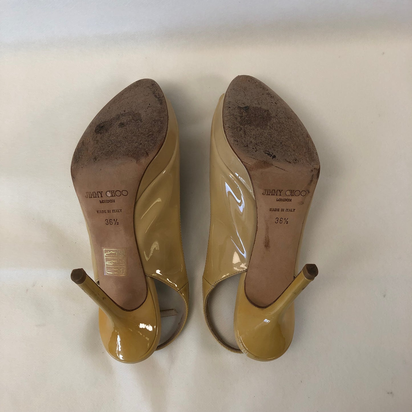 Jimmy Choo Patent Leather Peep Toe Slingback Shoes 36.5 Nude Women