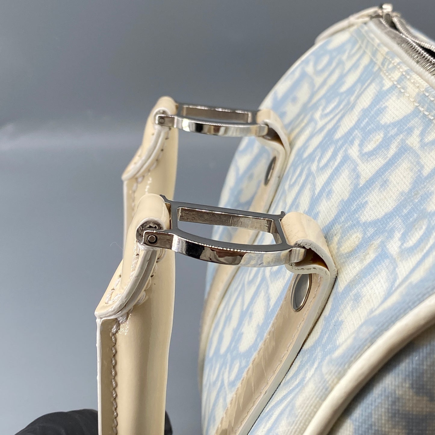 Christian Dior Vintage Oblique Boston Handbag cream/blue