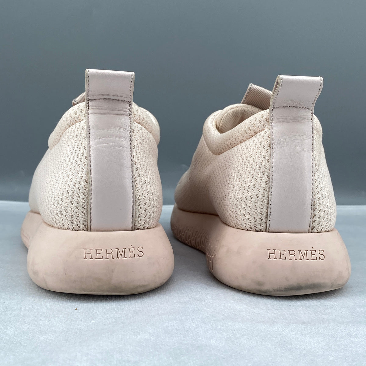 Hermes Blush Pink Knit Fabric Lace Up Sneaker Shoes Size 37.5