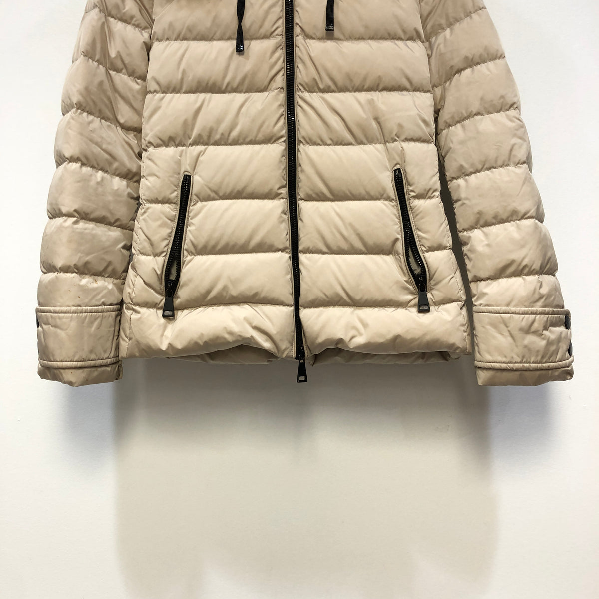 Moncler Beige Fur Hood Down Puffer Jacket Size 1
