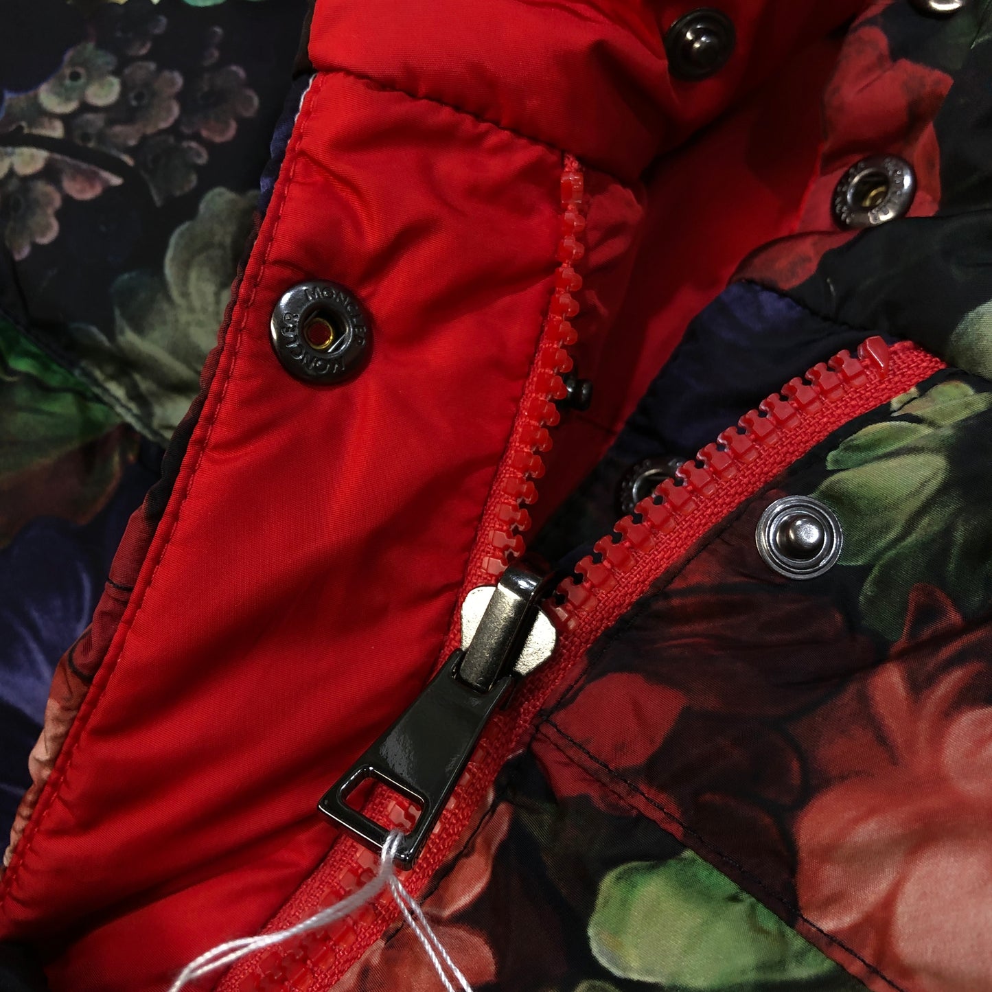 Moncler Floral Print Red Trim Hooded Down Jacket Size 1