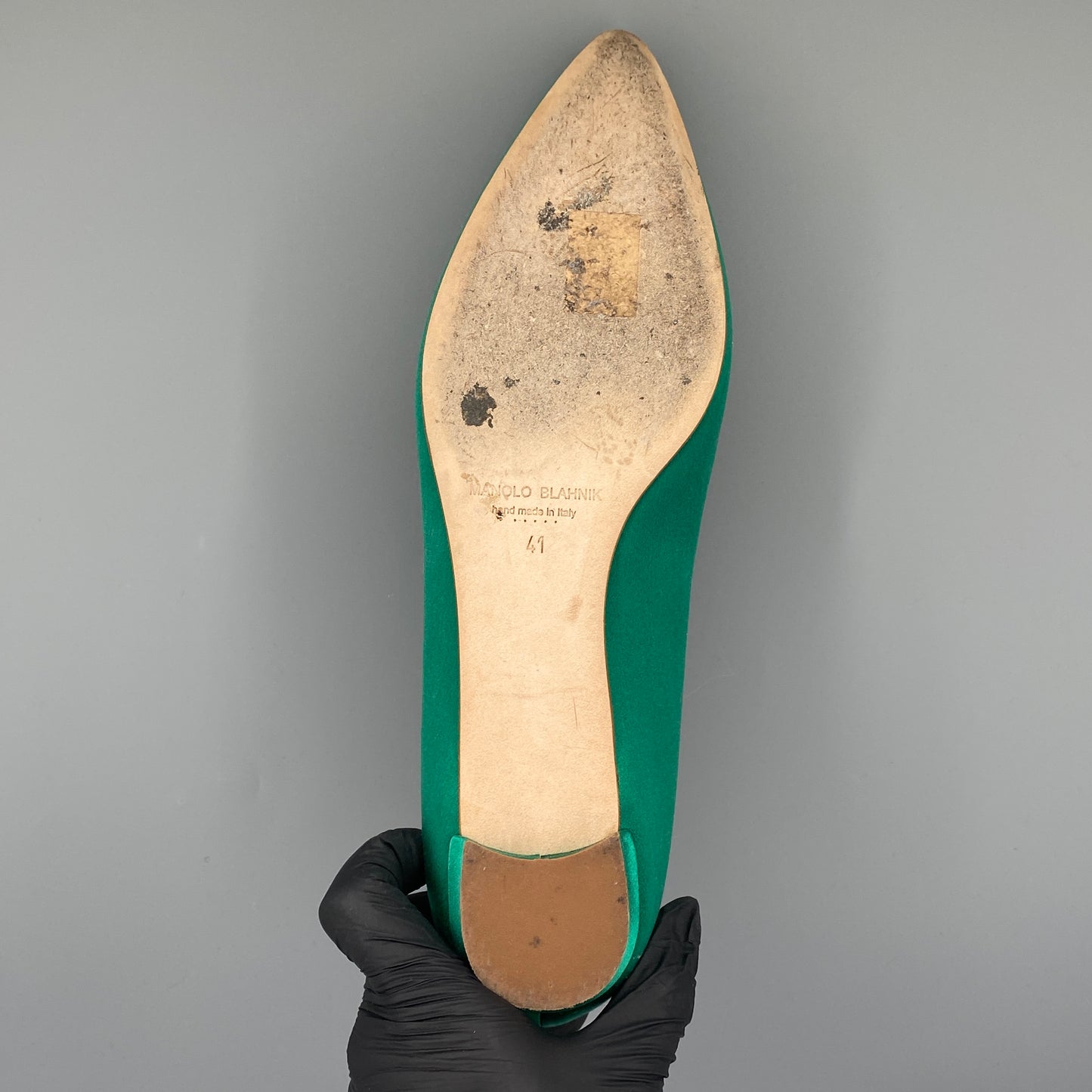 Manolo Blahnik Women's Green Satin Crystal Flat Shoes Size 41