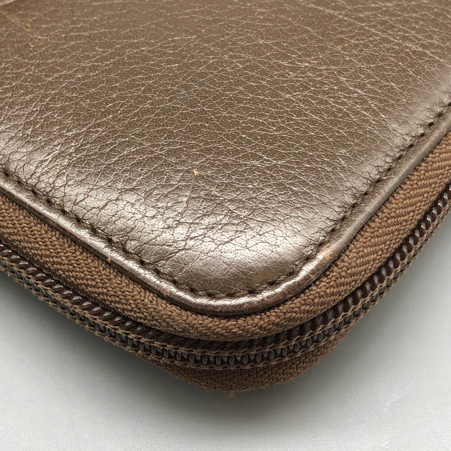 Ferragamo Taupe Brown Leather Zip-Around Long Wallet