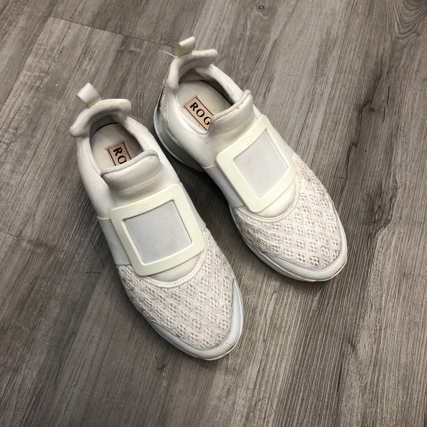 Roger Vivier Women's Strass Buckle Mesh Slip-On Sneaker Shoes 36 White