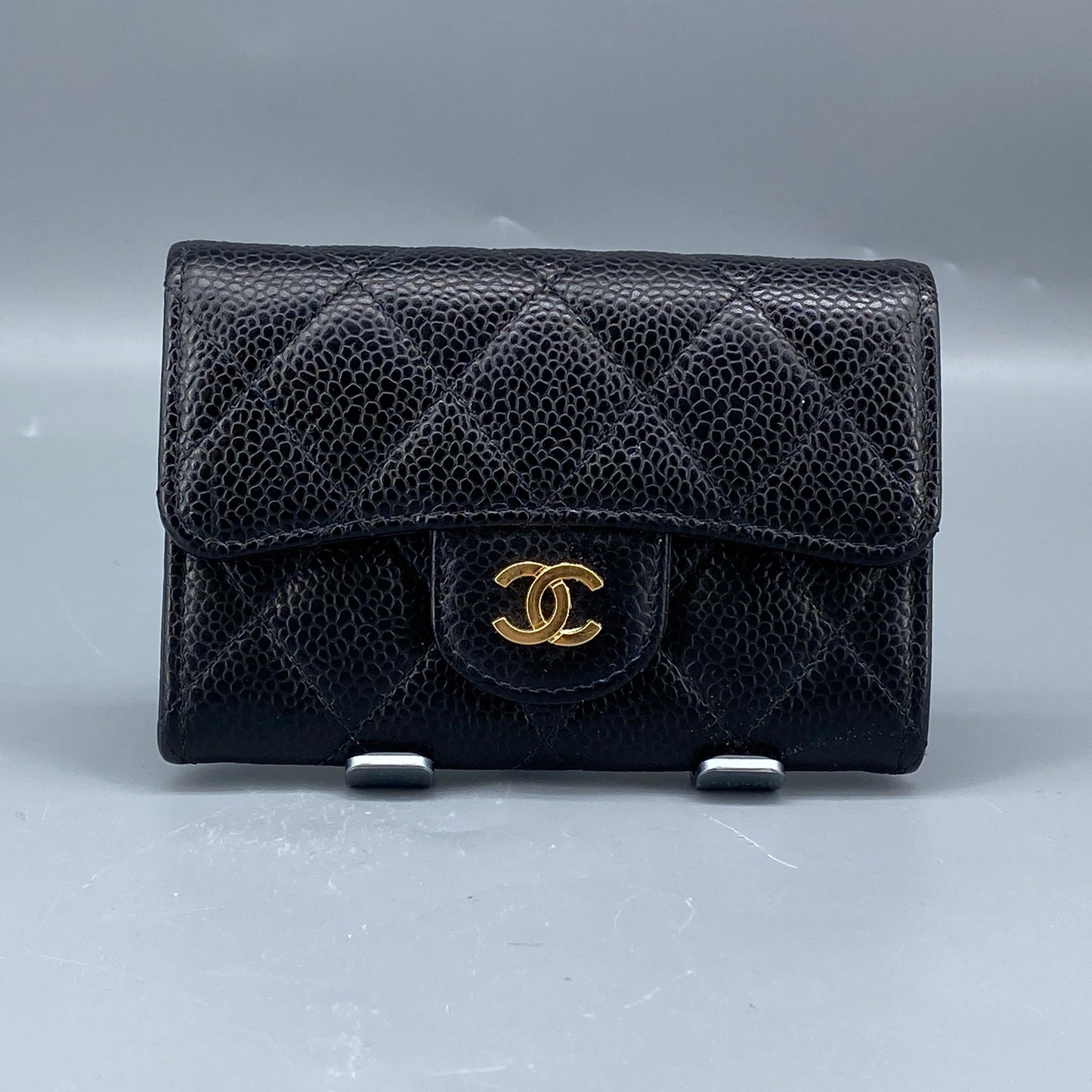 Chanel Black Caviar Quilted Leather Flap Card Wallet