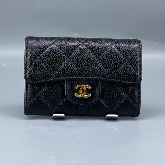 Chanel Black Caviar Quilted Leather Flap Card Wallet