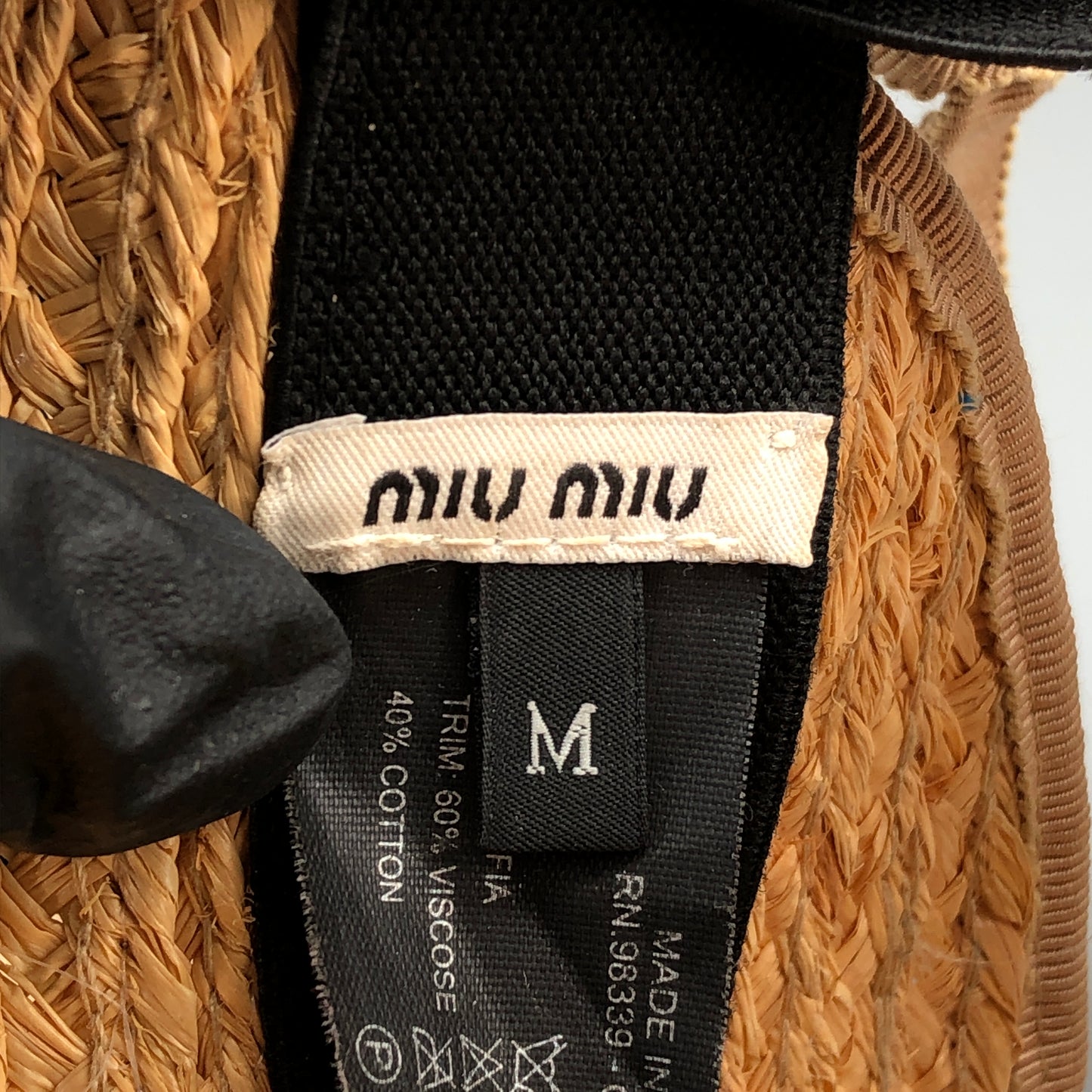 Miu Miu Crystal Embellished Raffia Visor Sun Hat Size M