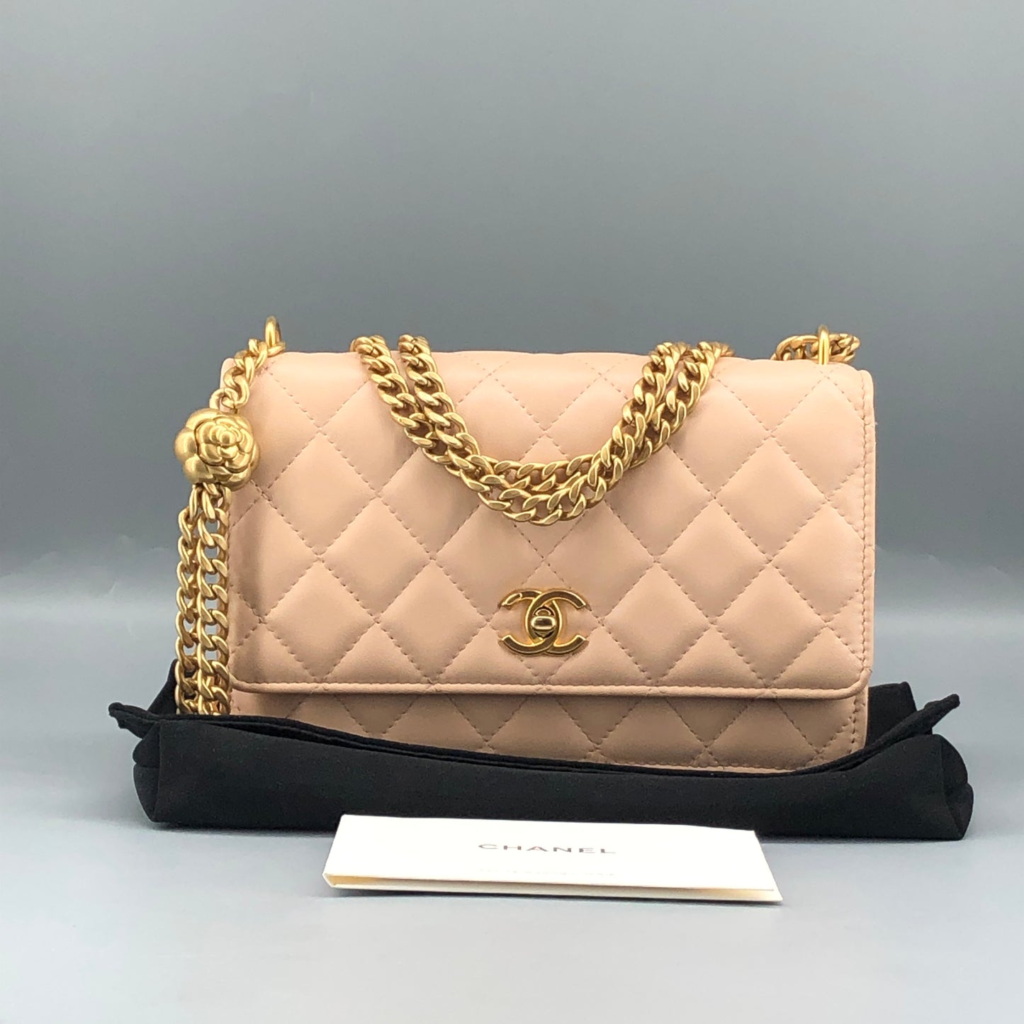 Chanel Nude Lambskin Quilted CC Camellia Crush Wallet on Chain WOC