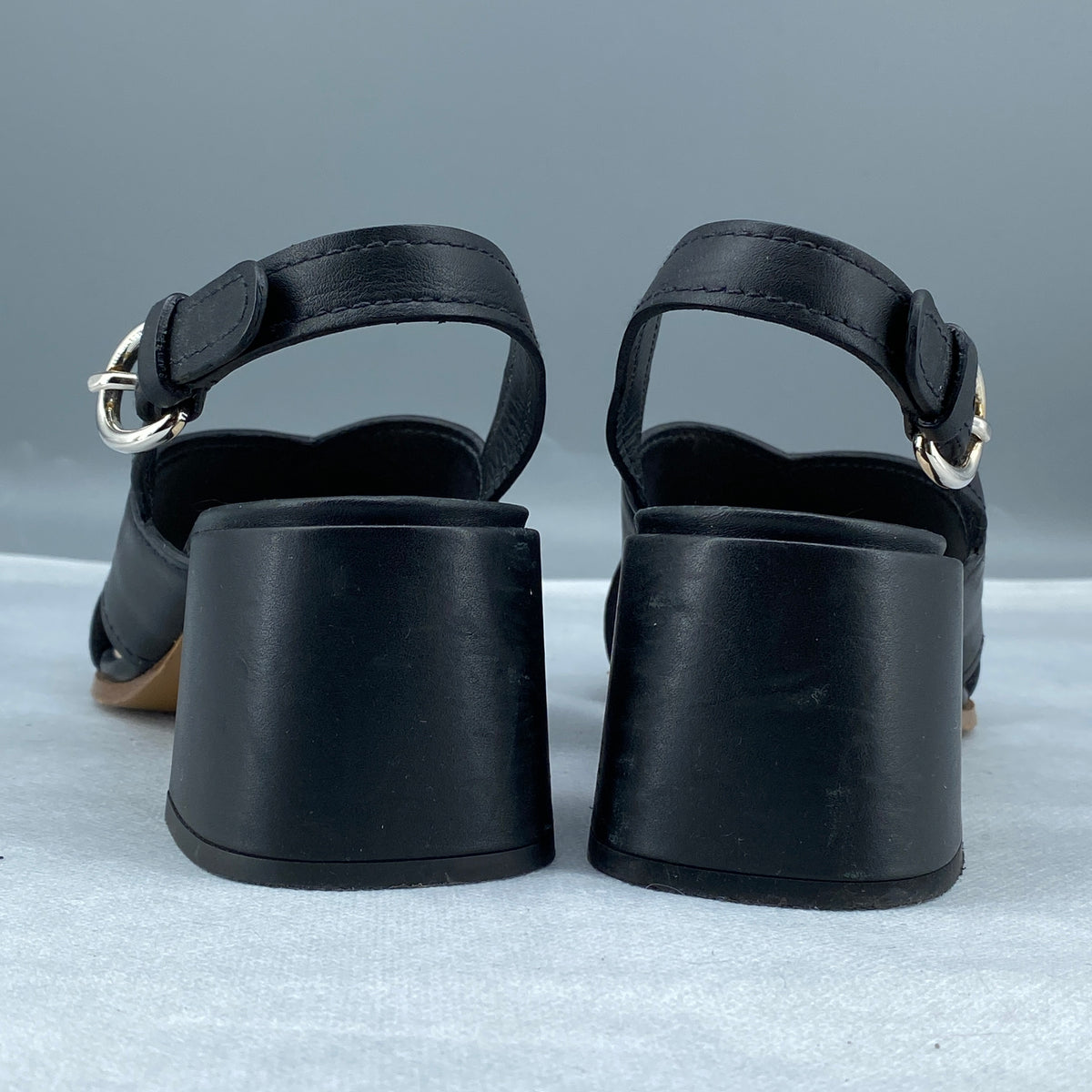 Prada Women's Black Leather Block Heel Slingback Sandal Size 35.5