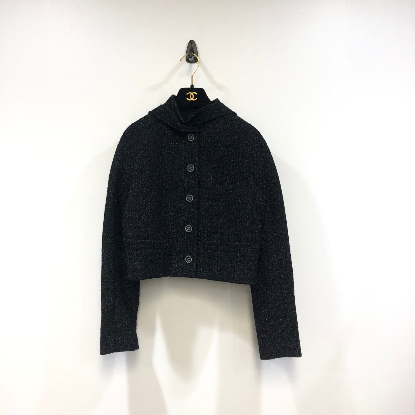 Chanel Black Tweed Cropped Jacket Size 36