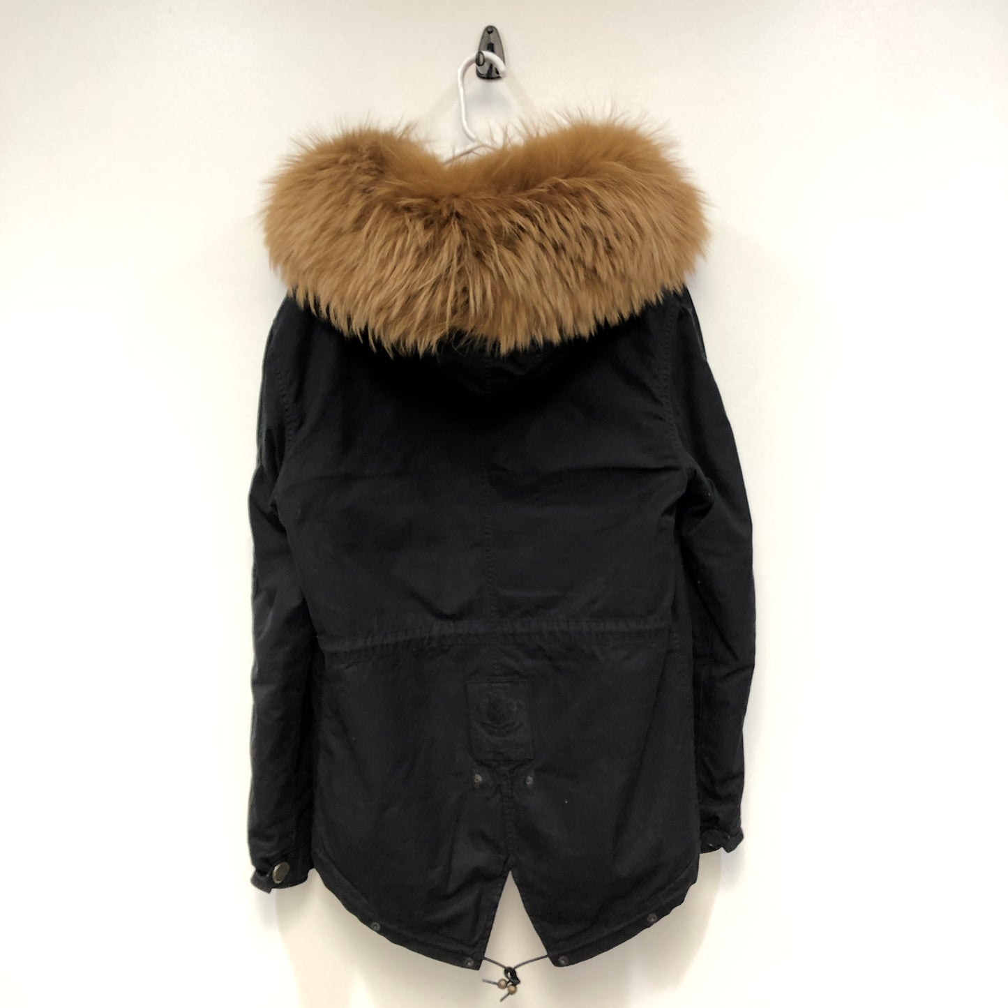 Mr & Mrs Black Fur Hood Short Parka Coat L