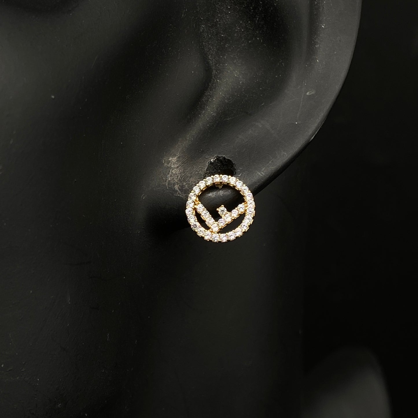 Fendi Gold-Tone Crystal Encircled FF Logo Stud Earrings