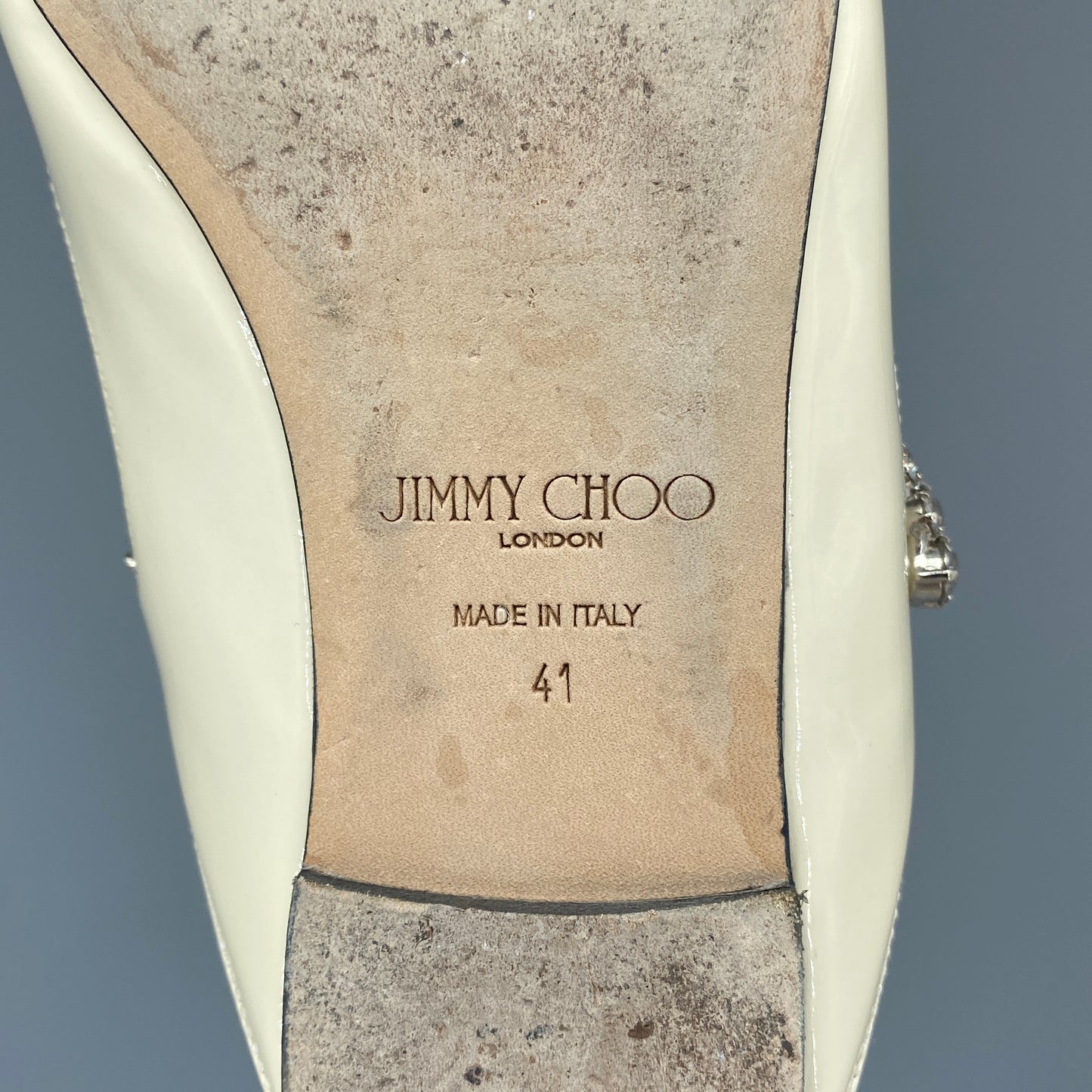 Jimmy Choo Women's Crystal Strap Patent Mules Size 41 Cream