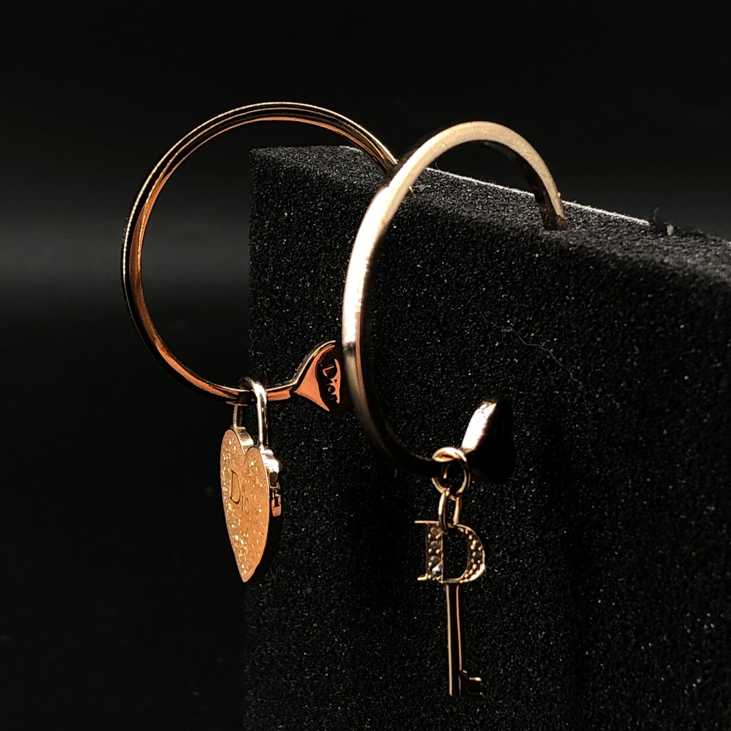 Christian Dior Gold Tone Asymmetric Heart & CD Logo Hoop Earrings