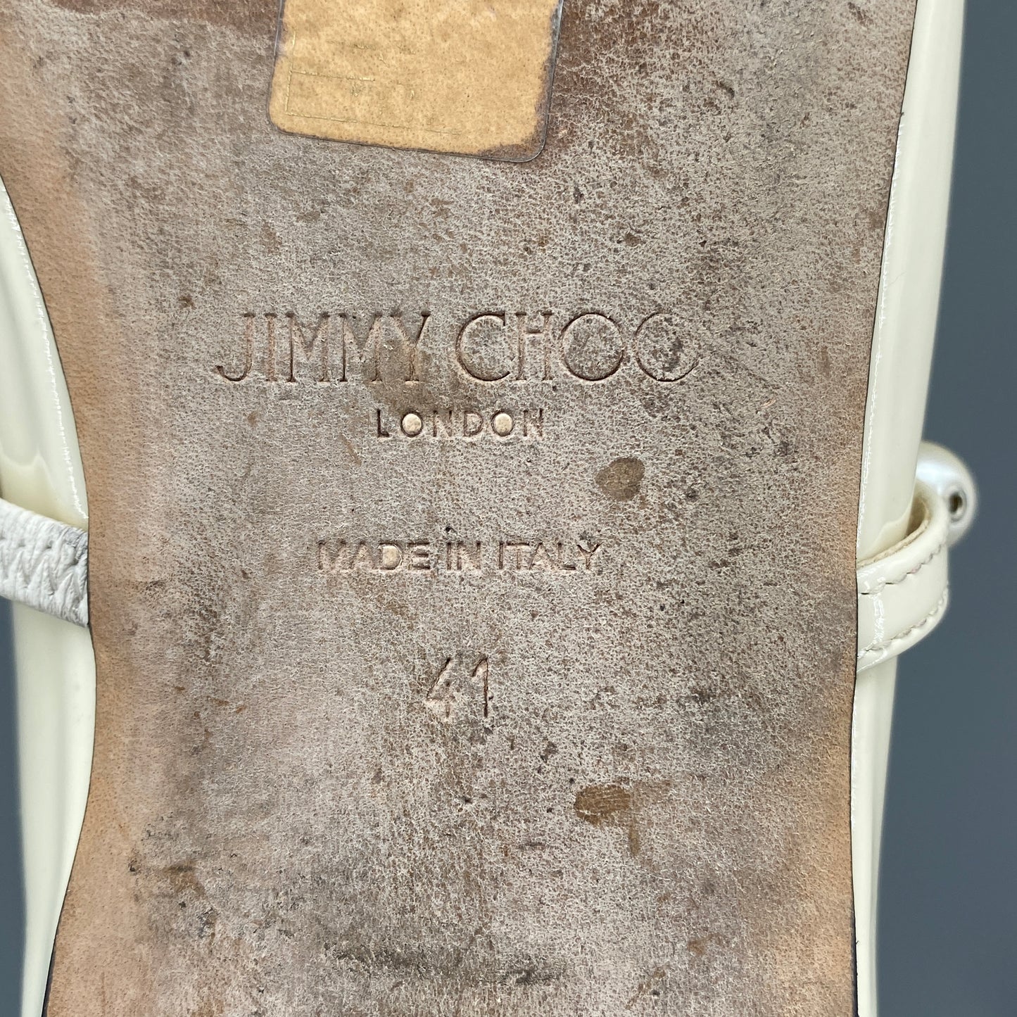 Jimmy Choo Pearl Strap Patent Flat Shoes Size 41 Cream