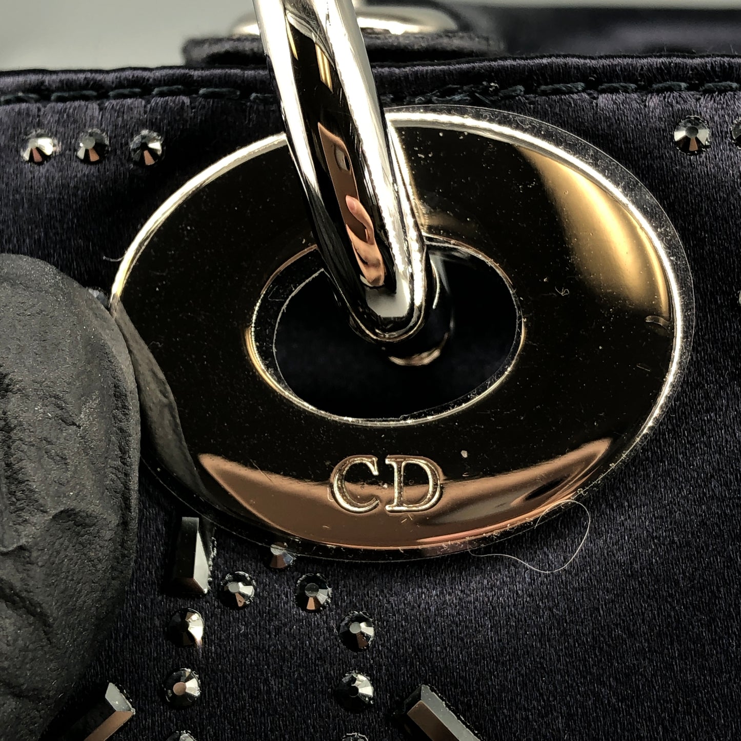 Christian Dior Lady Dior Mini Navy Cannage Satin with Crystals