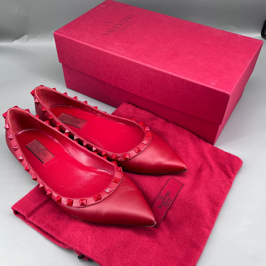 Valentino Red Leather Rockstud Pointed Toe Pumps size 37