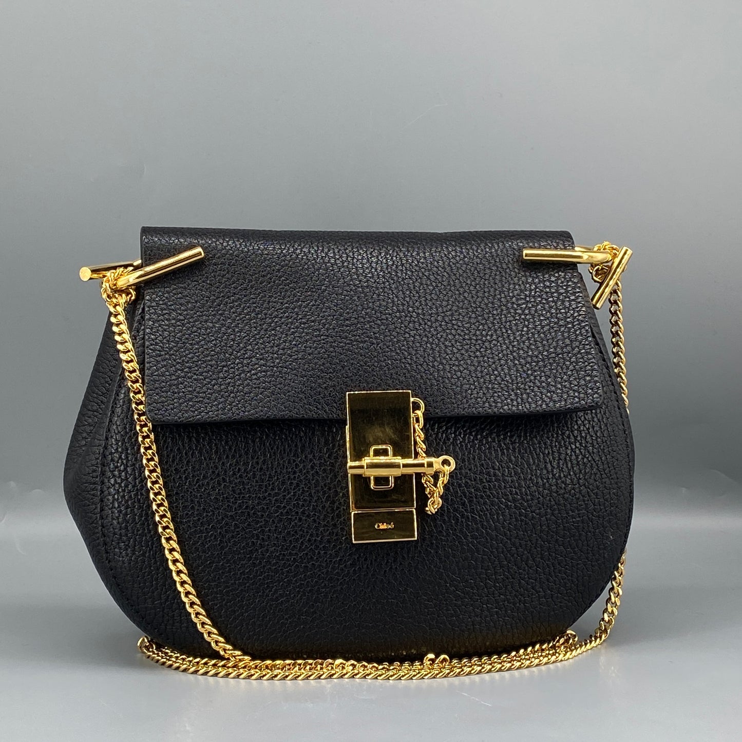 Chloe Black Grained Drew Leather Saddle Shoulder Bag