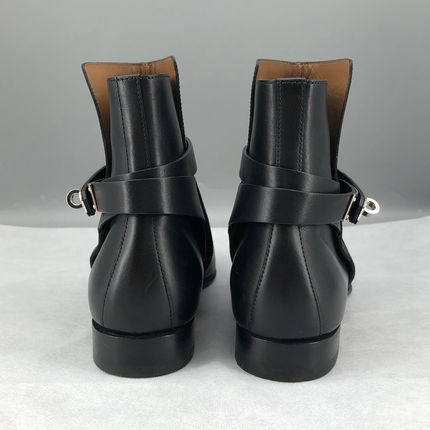 Hermes Black Leather Ankle Boots Size 36.5