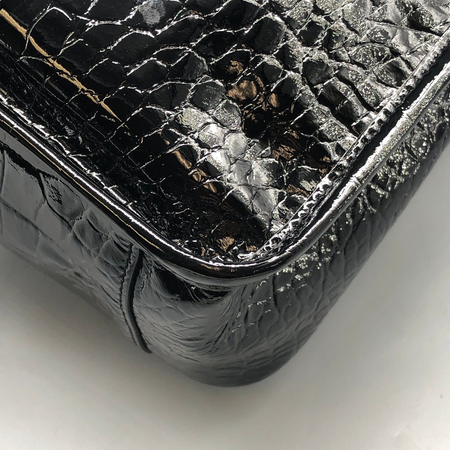 Saint Laurent Patent Crocodile Embossed Medium Niki Chain Satchel Bag