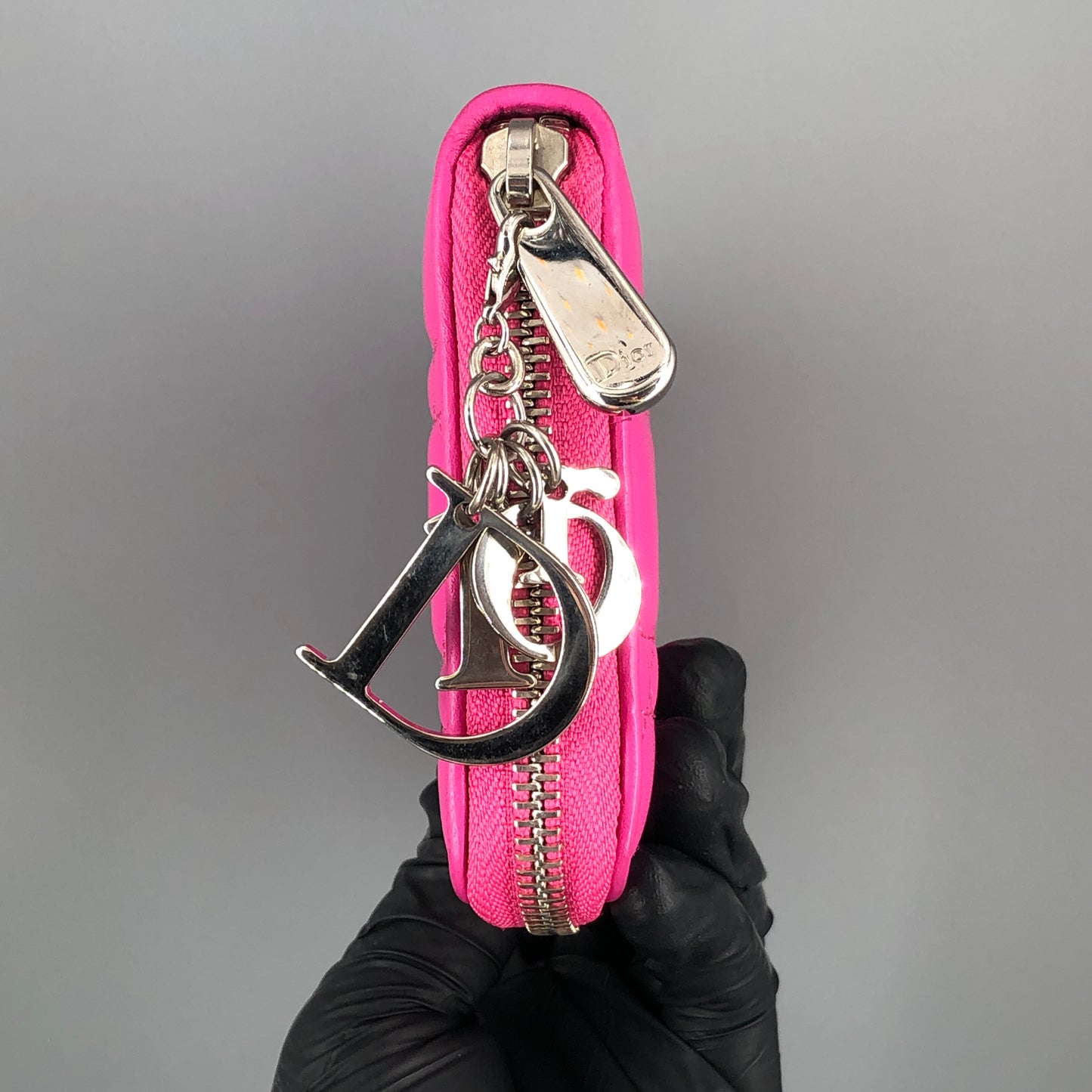Christian Dior Cannage Quilted Leather Long Zip Around Wallet Hot Pink