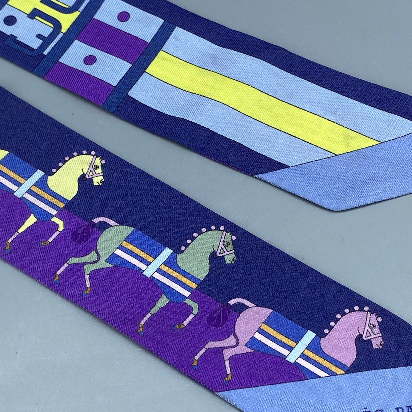 Hermes Blue & Purple Printed Silk Twilly Scarf