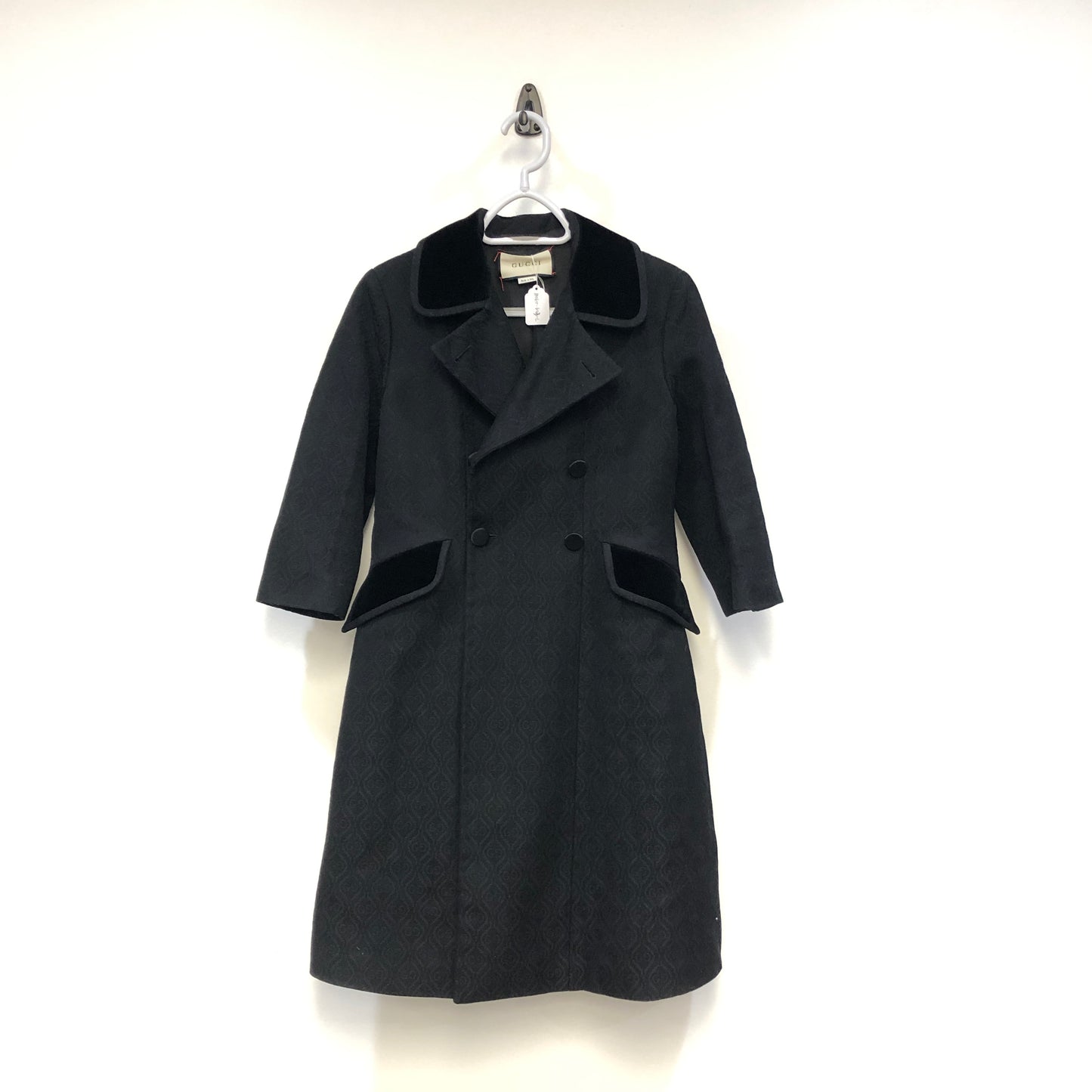 Gucci Black Wool Double Breasted Long Coat Size 42