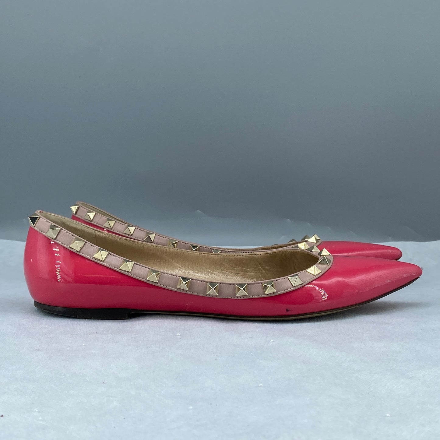 Valentino Rockstud Patent Flat Shoes Size 40 Hot Pink