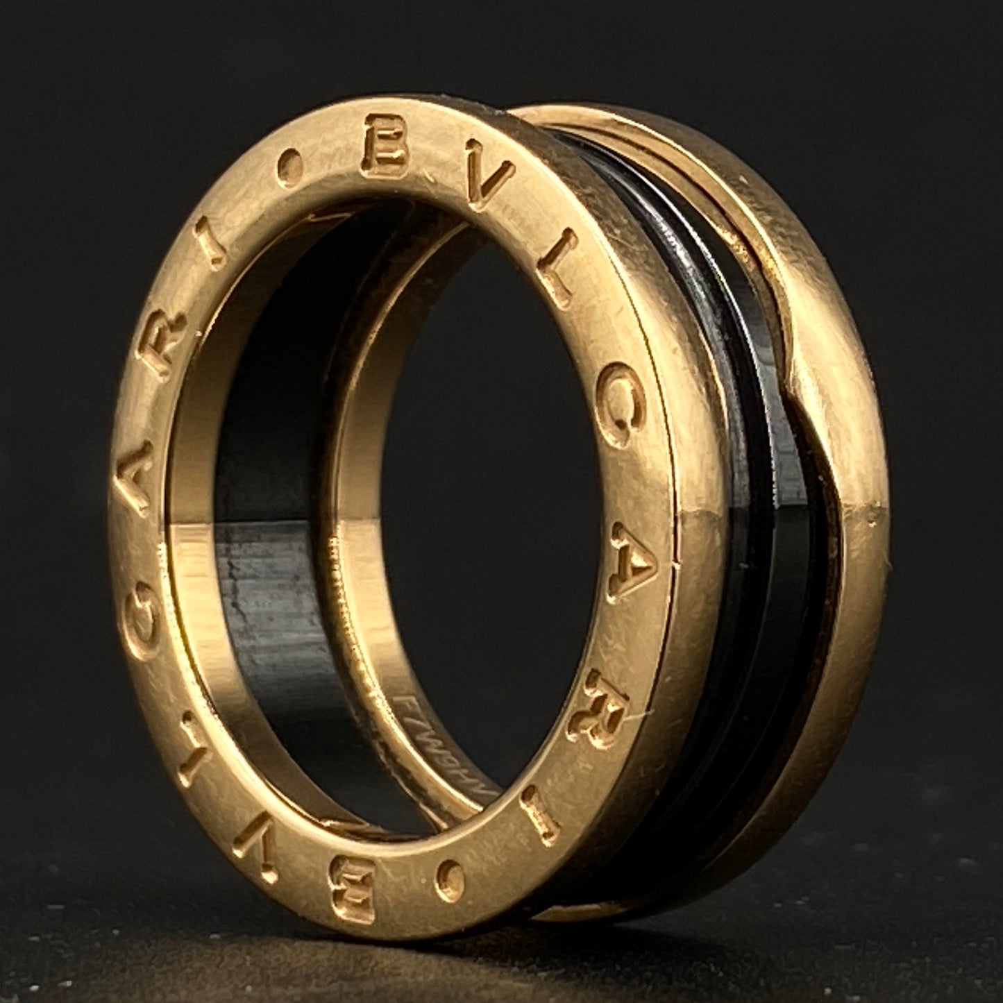 Bvlgari B.zero1 AU750 Yellow Gold Black Ceramic Band Ring Size 53mm